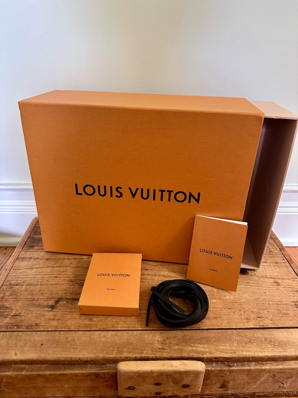 Louis Vuitton Shoe Box, Two Black Leather Replacement Laces & Paperwork NO SHOES